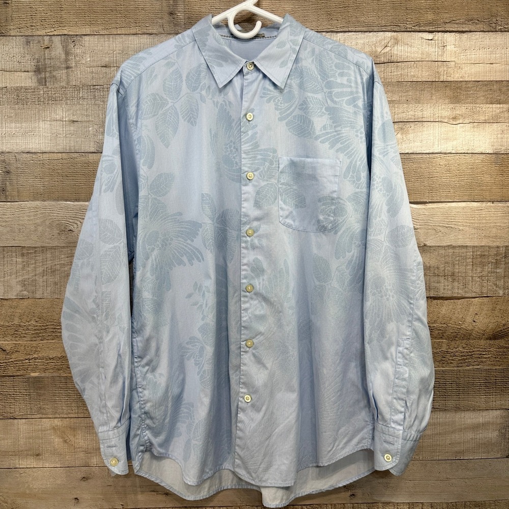 Tommy Bahama Mens M Blue Tonal Tropical Floral Cotton Button Down Shirt T34317